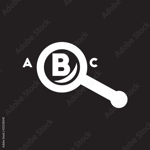 flat icon in black and white style magnifying glass letters