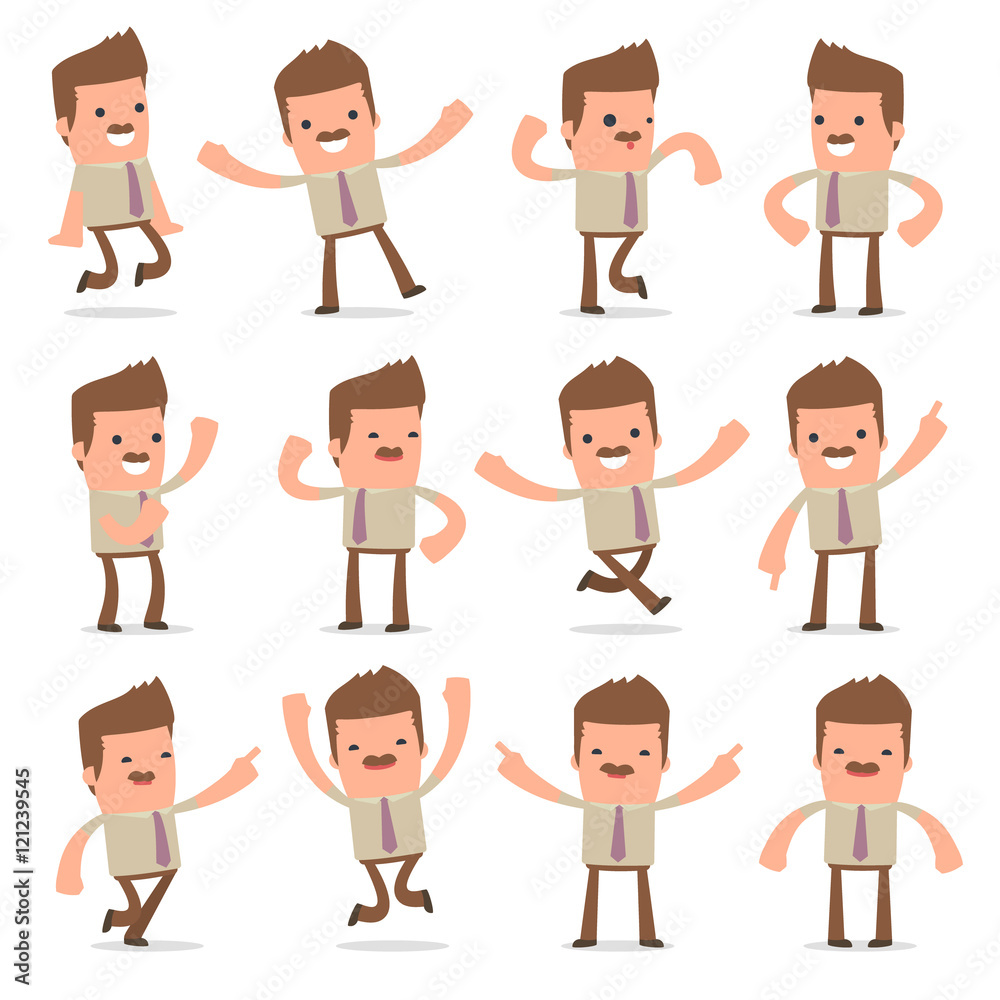 Set of Laughing and Joyful Character Bookkeeper in celebrates an Set of Laughing and Joyful Character Bookkeeper in celebrates an