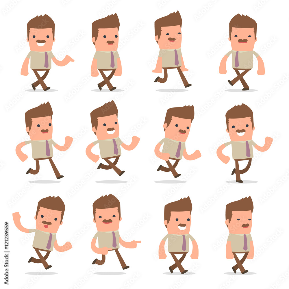 Set of Funny and Cheerful Character Bookkeeper goes and runs pos Set of Funny and Cheerful Character Bookkeeper goes and runs pos