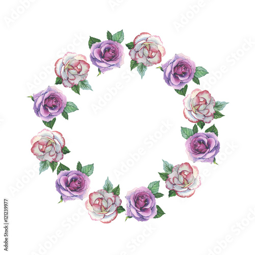 Wildflower rose flower wreath in a watercolor style isolated. Full name of the plant  rose  platyrhodon  rosa. Aquarelle flower could be used for background  texture  pattern  frame or border.