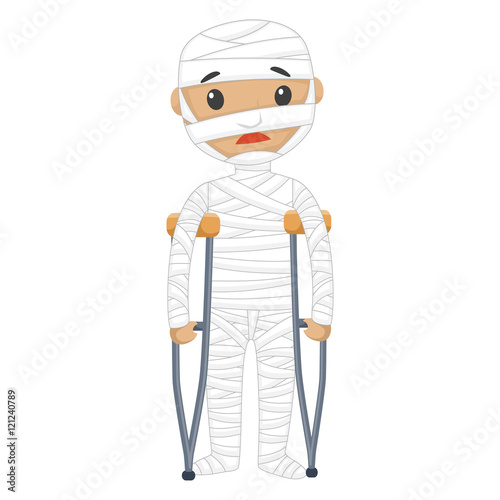 Vector Illustration of Injured Patient with Bandages