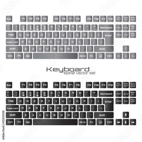  keyboards  SET. Black and white  wasd gamer  keyboard design. photo
