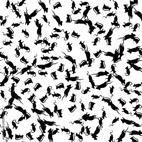 Seamless pattern with rats for halloween decoration. Vector illustration. Isolated black icons of rats on white background.