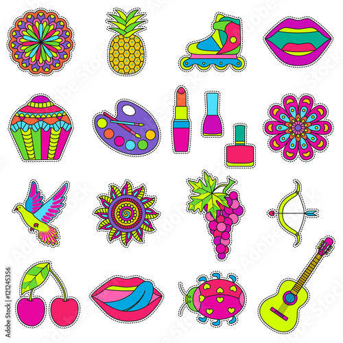 Set of fashionable cute patches elements. Vector illustration