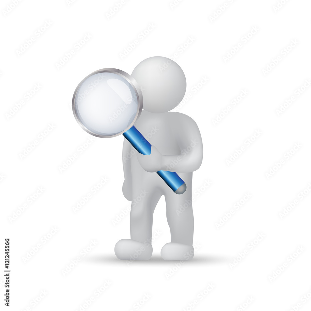 3D People With A Magnifying Glass - Isolated On White Background. Vector Illustration, Graphic Design. For Web, Websites, Print Material, Template 3D People With A Magnifying Glass - Isolated On White Background. Vector Illustration, Graphic Design. For Web, Websites, Print Material, Template
