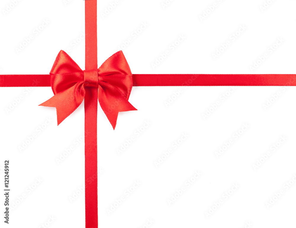 Red bow and ribbon isolated on white background