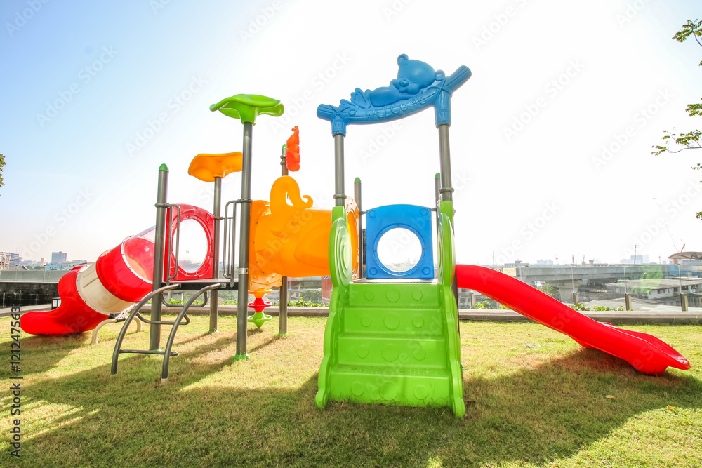 Colorful of a funny kid playground with sky background