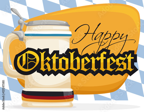 Promo Poster with Stein for Oktoberfest Celebration, Vector Illustration
