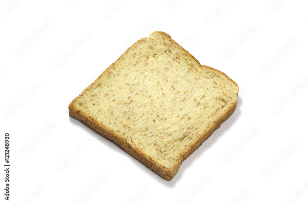 Square slice of fresh whole grain meal bread. Detailed bread texture
