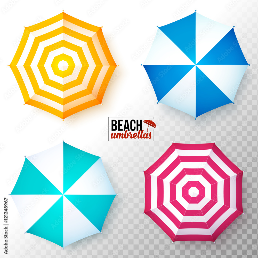 Vector top view colorful beach umbrellas set on transparent white ...