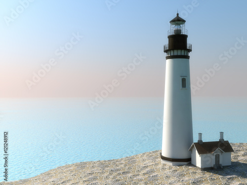 white lighthouse with a blue sky in a sunny day