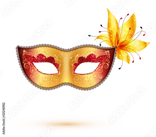 Golden vector carnival mask isolated on white background