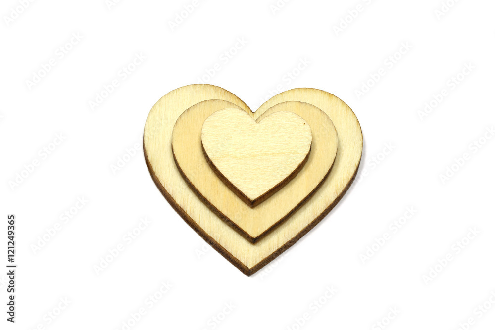 Wooden heart shape isolated on white background. Love symbol simple