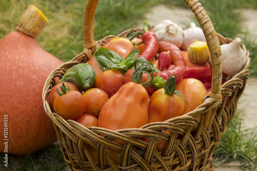 Close up photo of a fresh vegetables in a wicker basket