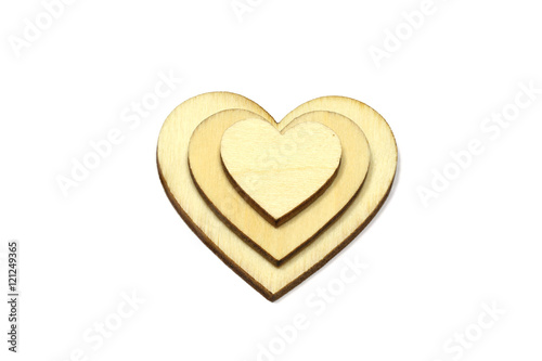 Wooden heart shape isolated on white background. Love symbol simple