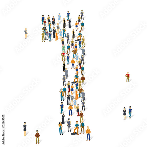 Crowded people vector alphabet figures and letters.