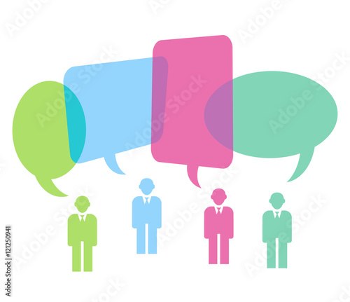 Menschen mit bunten Dialog Sprechblasen