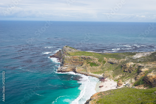 Cape of Good Hope and Dias Beach, viewed from Cape Point, among the most scenic travel destination in South Africa. Table Mountain National Park, Cape Peninsula.