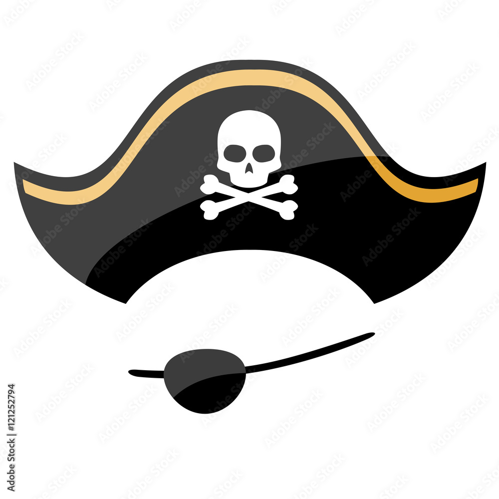 Pirate hat with eye patch isolated on white background Stock Vector