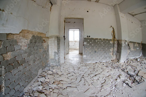 Abondoned army research chemical laboratory after earthquake 1999 greece fish eye lens photo