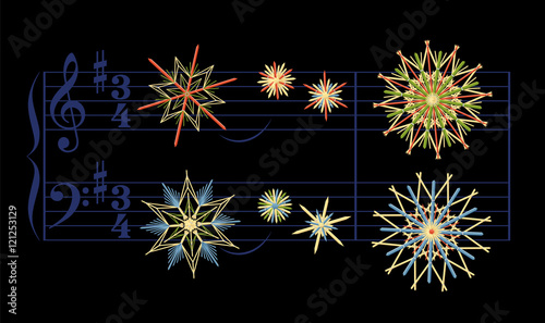 Straw stars instead of notes playing the christmas song Silent Night.