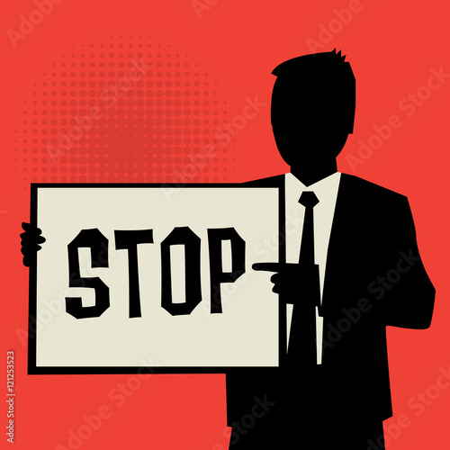 Man showing board, business concept with text Stop