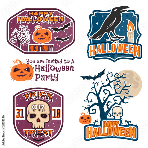 Halloween vintage badges, emblems or labels.