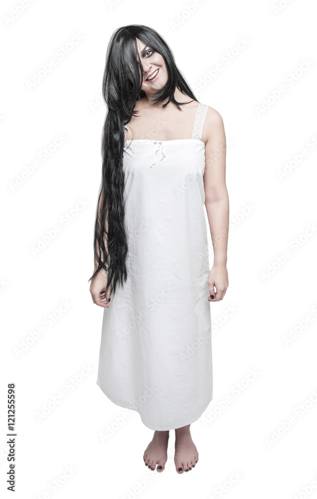 Mystical ghost crazy woman in white long shirt Mystical ghost crazy woman in white long shirt