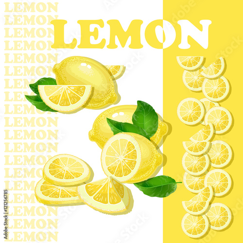 Vector illustration with lemon and slices isolated on white back