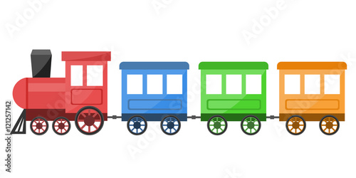 Colorful toy train on white background photo