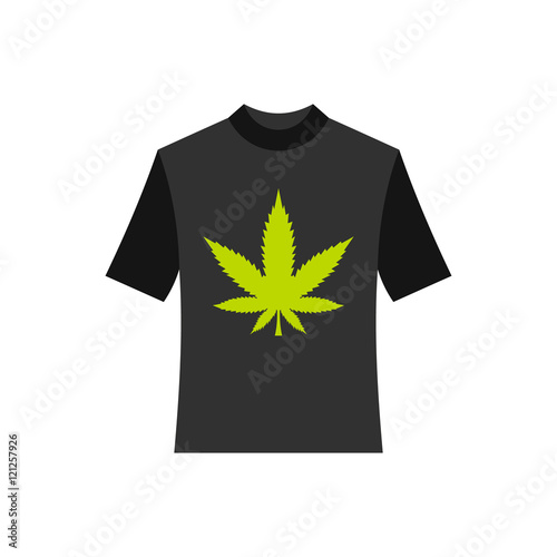 Black shhirt with marijuana leaf icon in flat style on a white background vector illustration