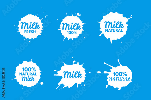 Badges Milk set. Splash and blot isolate on background. Emblems