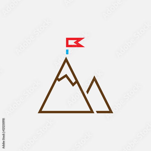 success line icon, colorful outline vector illustration of a mountain with flag, linear pictogram isolated on white