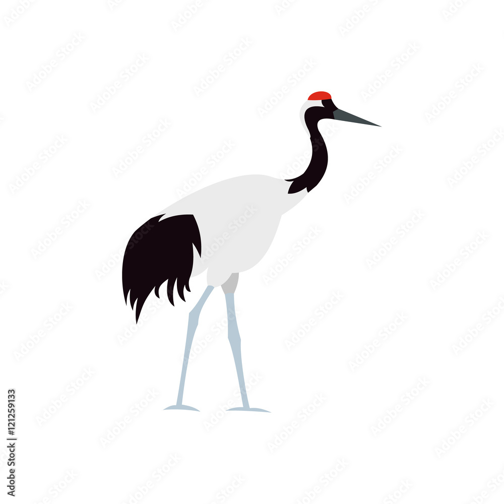 Fototapeta premium Japanese crane icon in flat style on a white background vector illustration