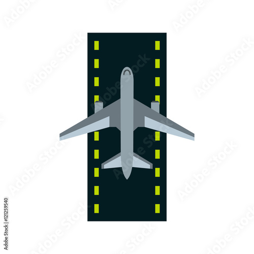 Airstrip with airplane icon in flat style on a white background vector illustration