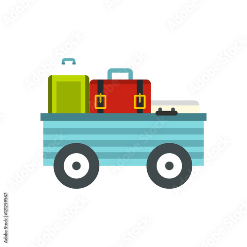 Freight trolley with loaded baggage icon in flat style on a white background vector illustration