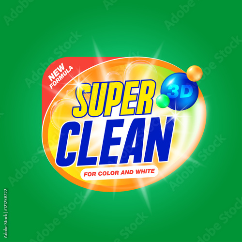 Super clean. Template for laundry detergent. Package design for Washing Powder & Liquid Detergents. Stock vector