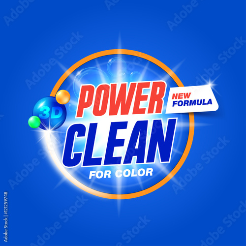 Power clean. Template for laundry detergent. Package design for Washing Powder & Liquid Detergents. Stock vector