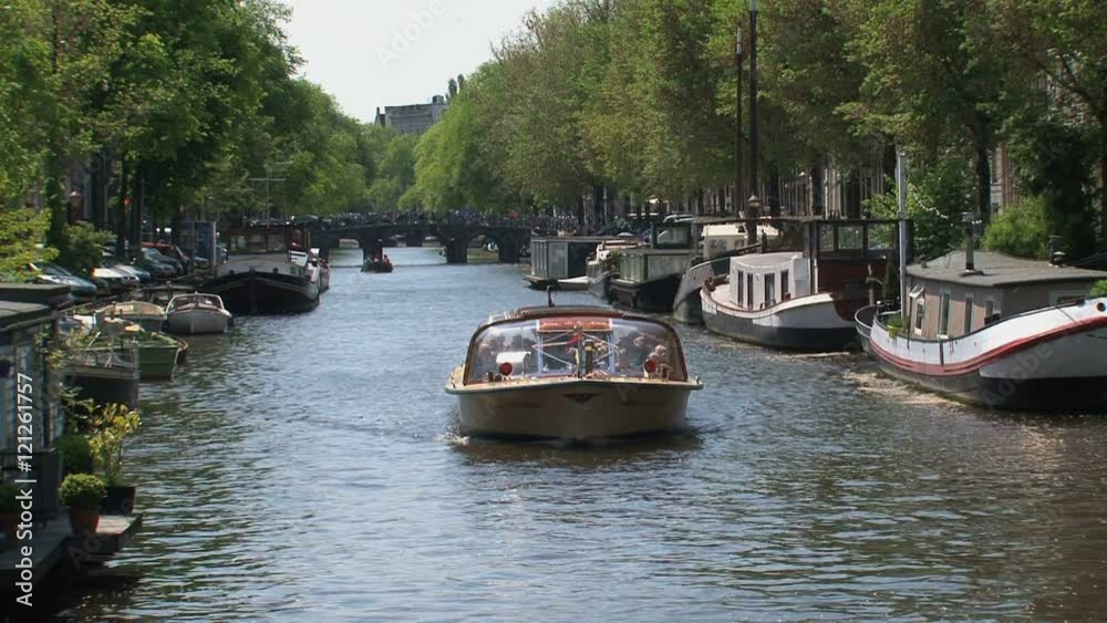Close up canal boat in Amsterdam Close up canal boat in Amsterdam