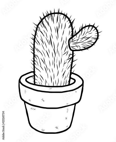 cactus / cartoon vector and illustration, black and white, hand drawn, sketch style, isolated on white background.