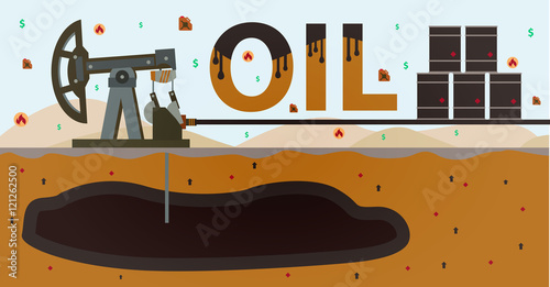 Photos Vector illustration of the oil derrick with additional elements, art for web and print design appealing for oil and fuel topics