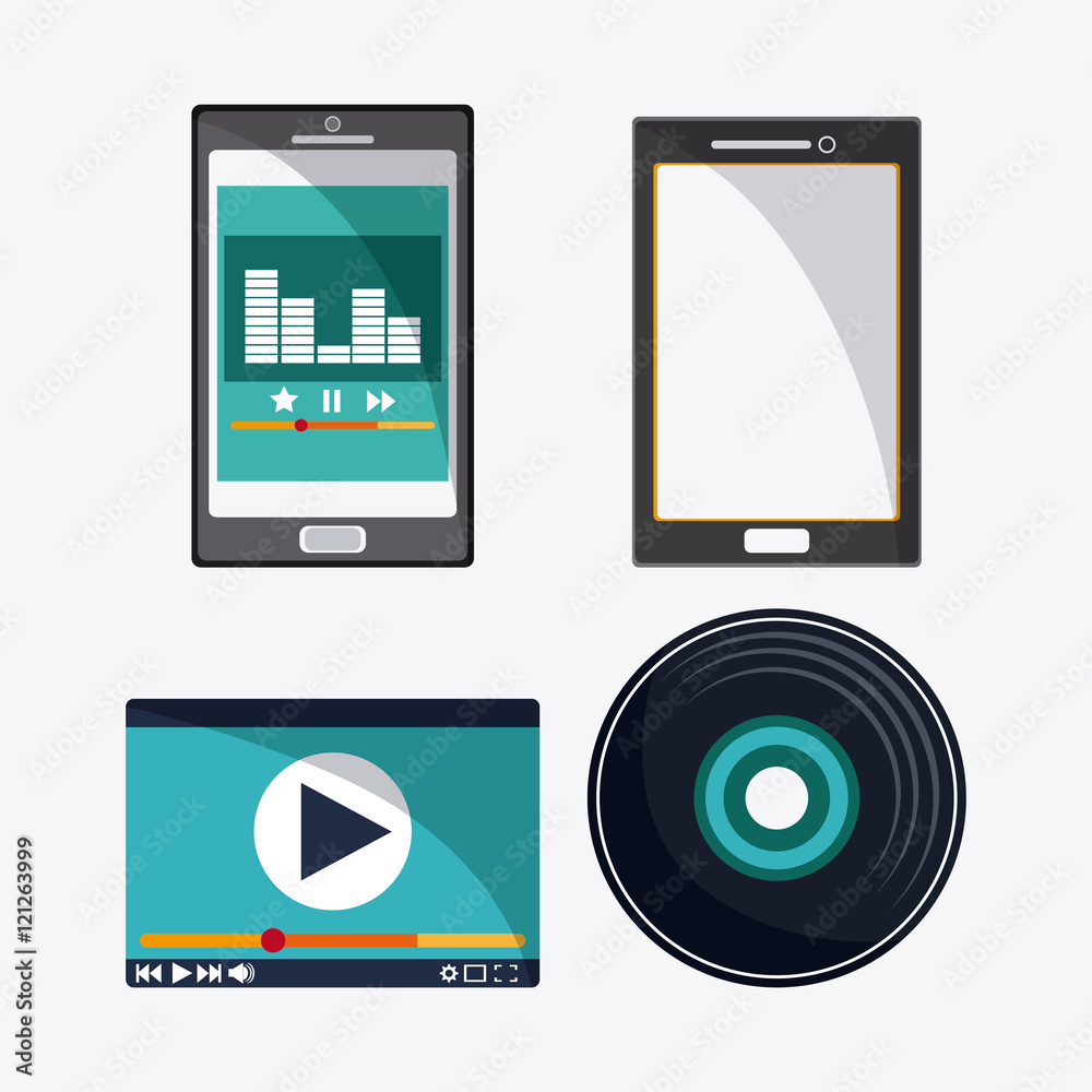Smartphone and vinyl icon. Music online and media  theme. Colorful design. Vector illustration