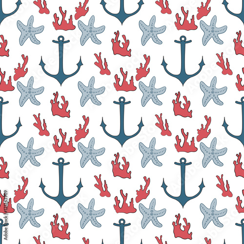 seamless pattern of marine symbols photo