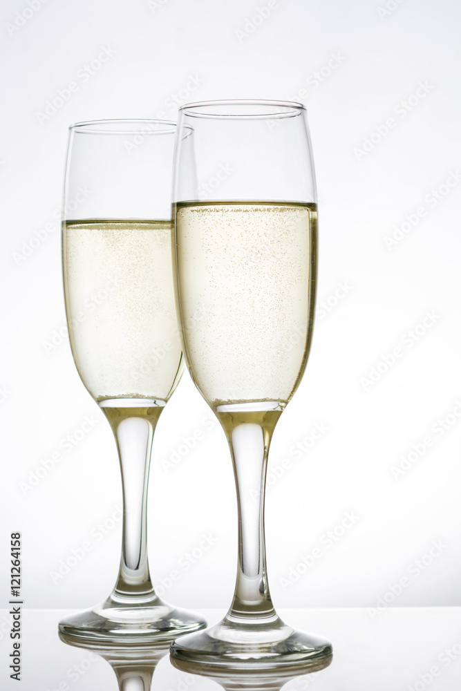 Champagne glass cups on white background

