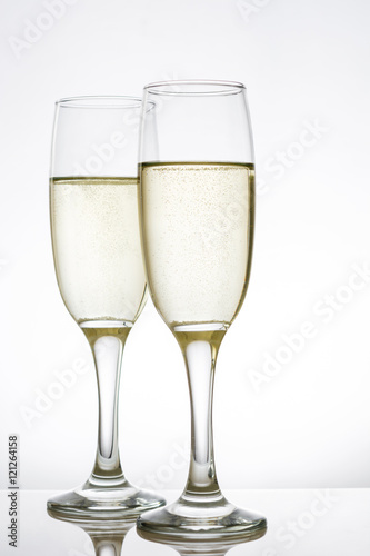 Champagne glass cups on white background

