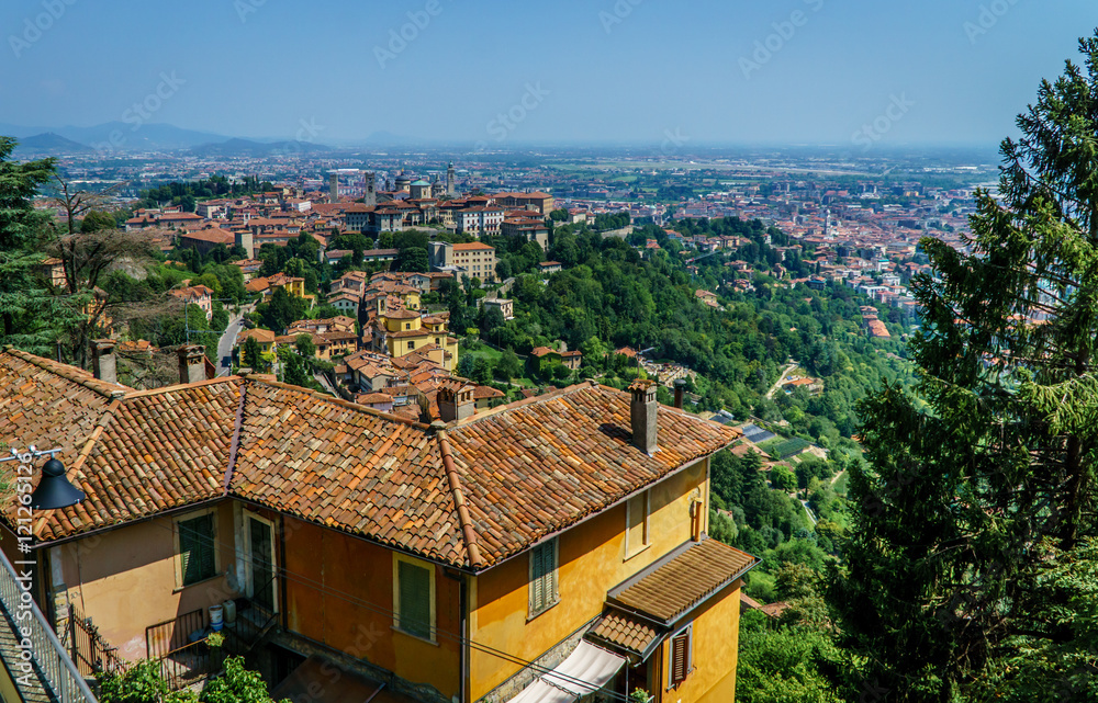 Fototapeta premium Panoramic view of the high town in Bergamo Italy