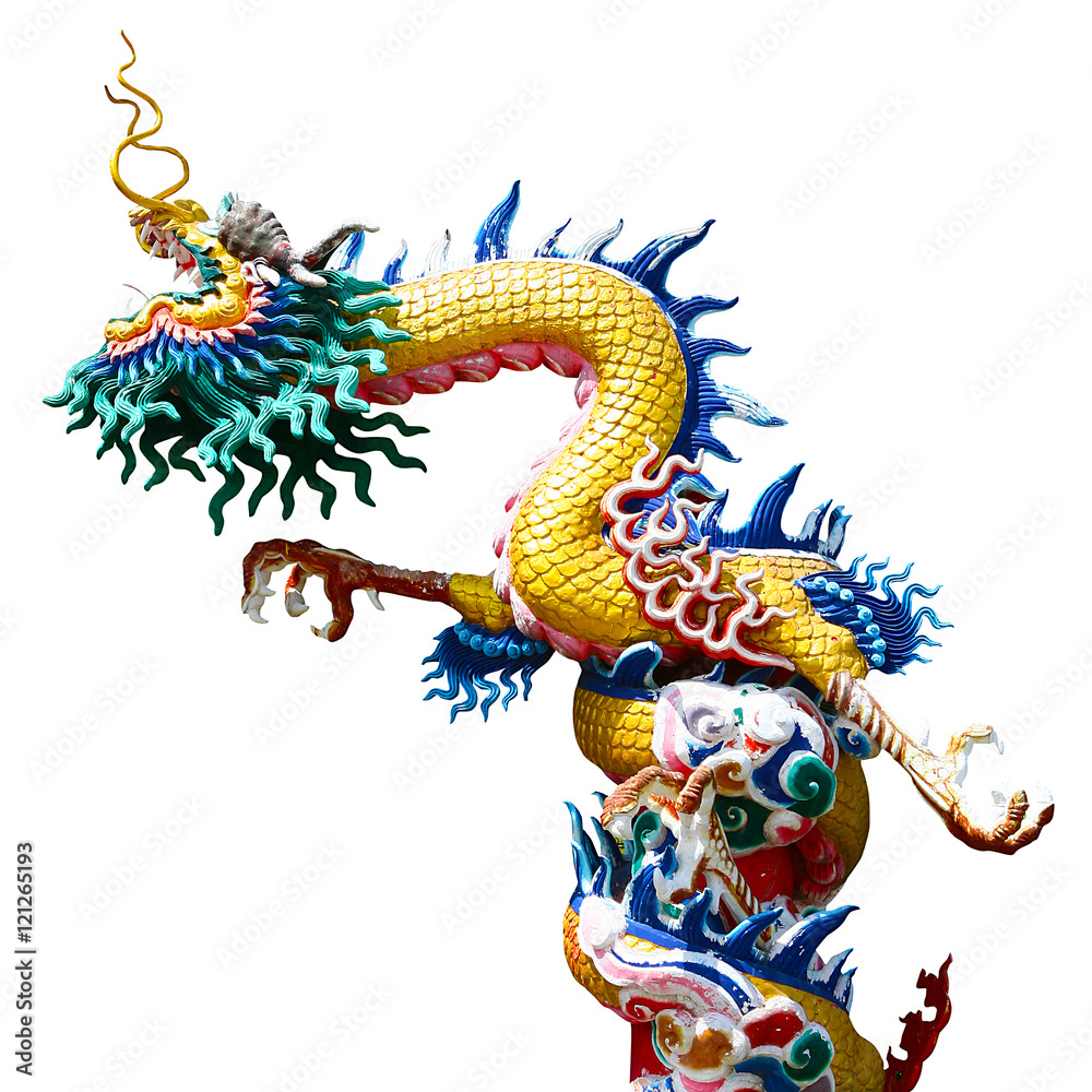 Chinese dragon statue isolated on white background