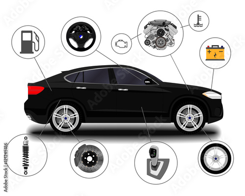 Car system. spare parts. realistic car. SUV