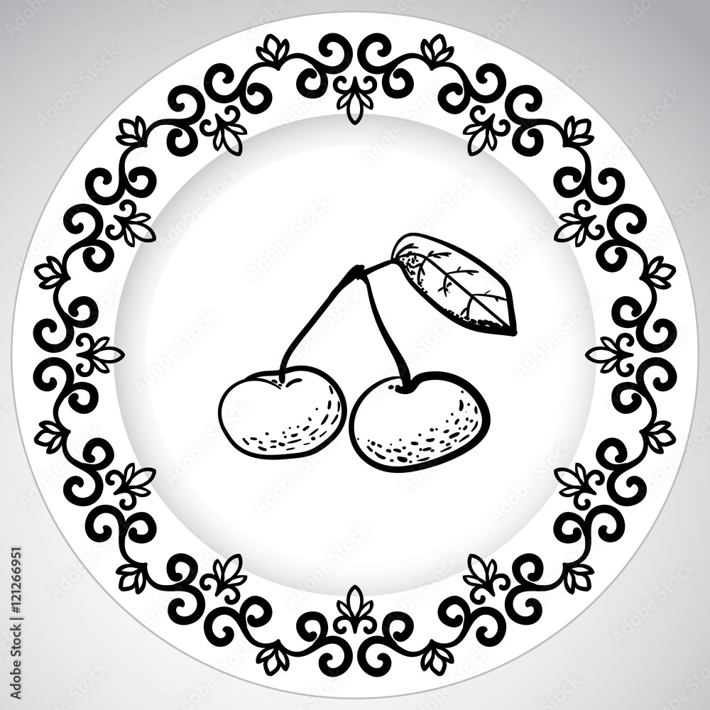 template plates pattern with fruit in a graphic style