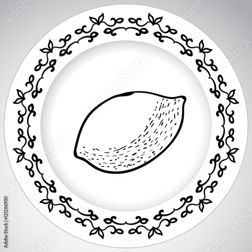 template plates pattern with fruit in a graphic style